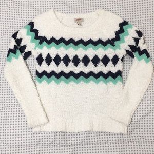 White Sweater with Blue and Cyan Designs